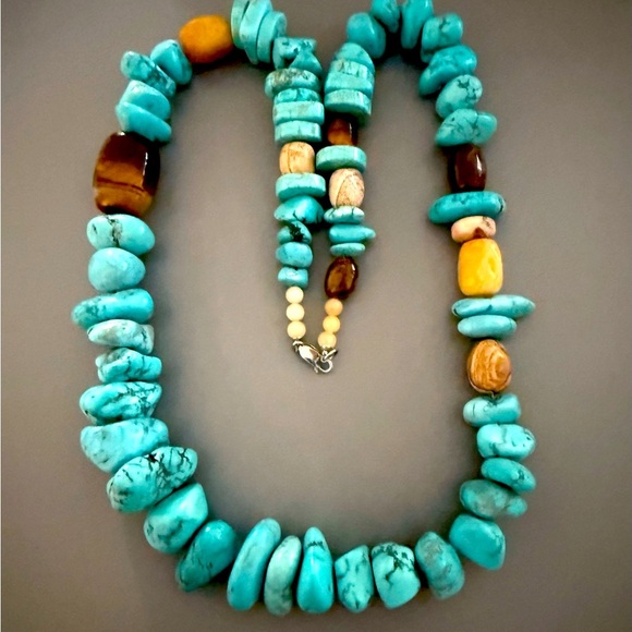 Natural Turquoise Nugget Tiger Eye 30 inch Necklace 🔥 Southwestern - Picture 1 of 4